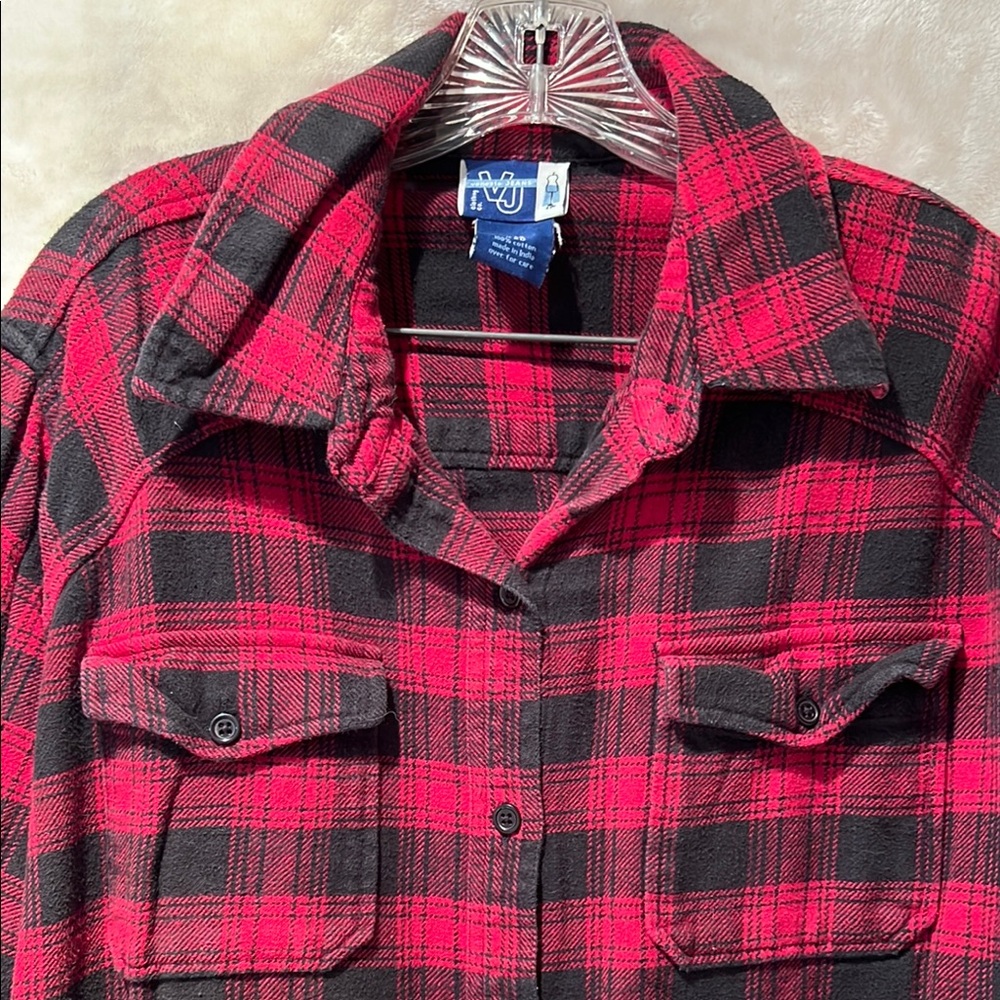 VENEZIA JEANS ♥️ VINTAGE RED/BLACK HEAVY COTTON FLANNEL PLAID SHIRT Women 18/20 - Picture 3 of 8